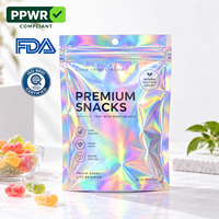 Sachets d'emballage irisés imprimés sur mesure, pochettes verticales avec finition arc-en-ciel pour échantillons de snacks haut de gamme et programmes de marque