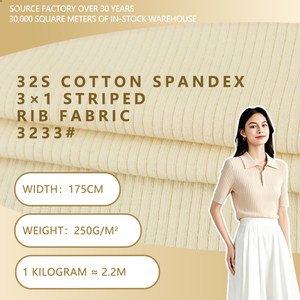 Tela de punto elástica en dos direcciones de algodón y spandex 32S con rayas 3x1, 175 cm de ancho, 250 g/m², para camisas, camisetas y camisetas básicas. - Product Image 1