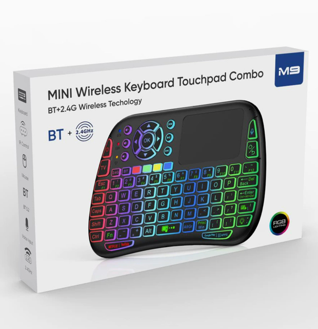 Rii9 PLUS Mini Wireless Keyboard with Built-in Air Mouse Touchpad RGB Backlight Multilingual Layout for Smart TV and PC
