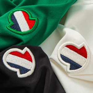 T-shirt di lusso a maniche corte tinta unita di alta gamma, in cotone ricamato con ammoniaca liquida, con scollo in seta ghiaccio e lettera di lusso. - Product Image 2