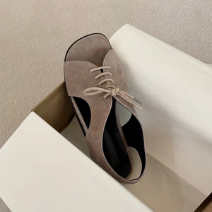 Sandalias Casuales de Verano 2026, Nuevas, de Cuero Genuino y Gamuza, con Punta Cuadrada, Cierre de Cordones, Punta Abierta, para Mujer, Sandalias de Playa - Product Image 2