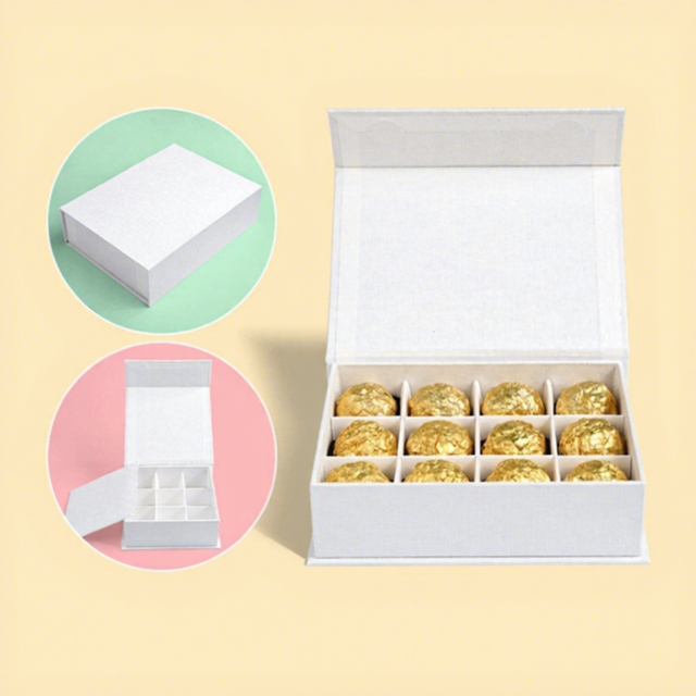 In Stock Magnetic Chocolate Paper Boxes with Divider Inserts, 4/9/12 Grid Food Grade White Gift Boxes for Truffles Macarons
