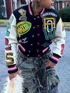 Haut court de baseball à la mode personnalisée, <span class=keywords><strong>veste</strong></span> ample et décontractée pour femmes, <span class=keywords><strong>veste</strong></span> Letterman en polyester avec écusson pour femmes - Product Image 5