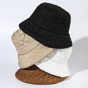 Cappello a tinta unita a quadri romboidali cappello caldo da pescatore autunnale e invernale da donna con cappello a secchiello in cotone stile semplice