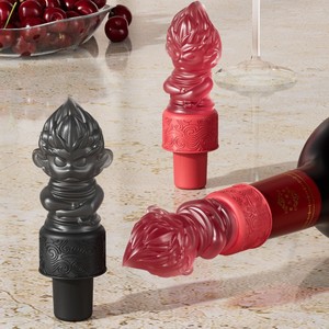 Bouchon de bouteille de vin en silicone Monkey King, rouge et noir, hermétique pour bouteilles de vin - Product Image 2