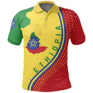 Camisa Polo Masculina de Verão Personalizada Moda Slim Manga Curta Camisetas De Negócios Etiópia Bandeira Design Lazer Esportes Respiráveis Camisas