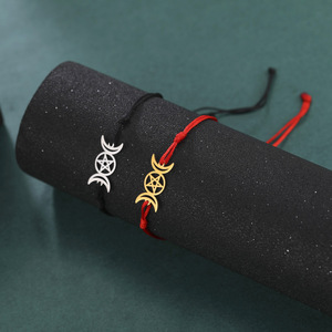Pentagram ba mặt trăng Vòng đeo tay âm lịch Nữ Thần hecate Vòng đeo tay can đảm và sức mạnh amulet thép không gỉ đồ trang sức - Product Image 2