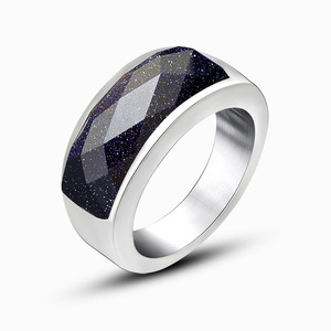 Stainless Steel Rings Geometric Faceted Stone Bezel Setting Unisex Fashion Jewelry Gift - Product Image 2