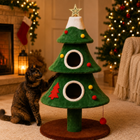Arbre à chat personnalisé OEM en forme de sapin de Noël pour 2 à 3 chats, double condo, arbre à griffer en peluche avec balles suspendues, 132 cm, grand arbre à chat, vente en gros