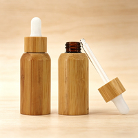 Faible MOQ, Logo Personnalisé, Flacons en Verre Ronds en Bambou de 5ml, 10ml, 15ml, 20ml avec Compte-gouttes pour Cosmétiques, Huile de Massage Visage et Corps