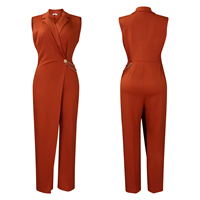 Combinaison Pantalon Longue Col en V avec Chaîne, Tenue de Bureau Élégante et Tendance, Formelle, sans Manches, Jambes Larges pour Femme, Idéale pour l'Été