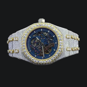 Best Selling Luxury Moissanite Diamond Quartz Watch Men Gold Plated Stainless Steel <b>Wristwatch</b> Available At Best Price - Product Image 1