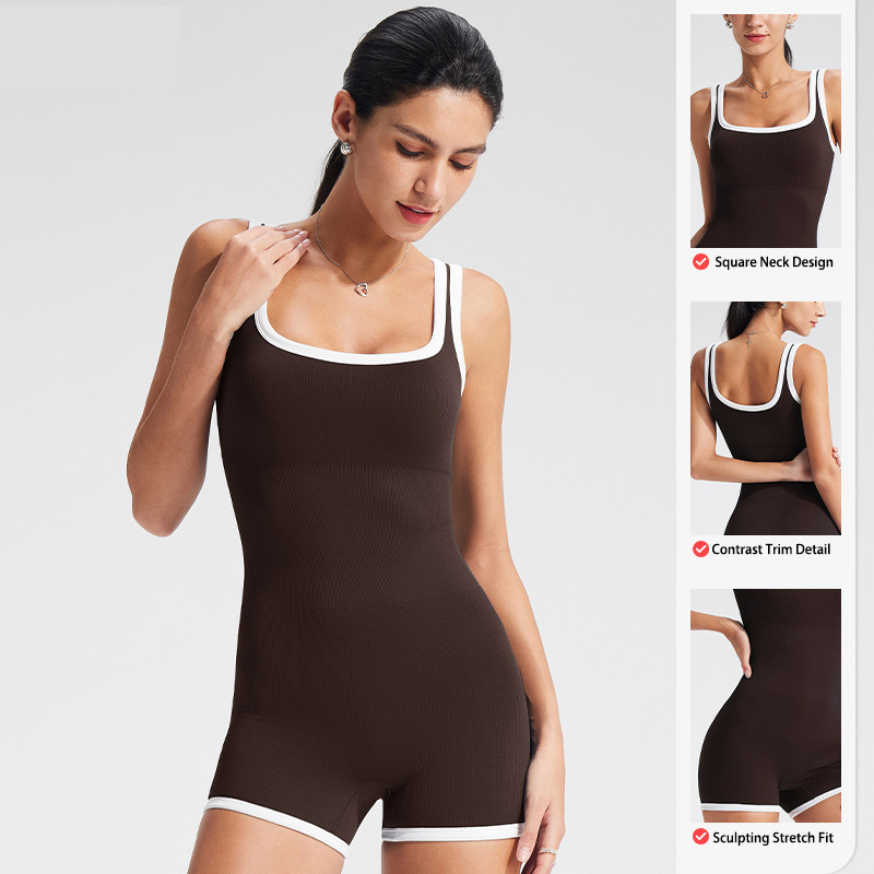 Mono Deportivo Mujer Custom One Piece Women's Workout Romper Sleeveless Athletic Shorts Yoga Jumpsuit Solid Breathable Front