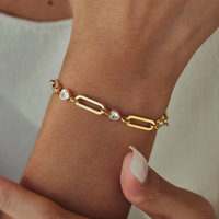 Bracelet en acier inoxydable plaqué or 18 carats PVD, cœur en zircon blanc, chaîne à fermoir, réglable, hypoallergénique, bijoux pour femmes