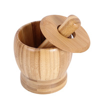 Mortier et pilon en bois avec couvercle, ensemble en bambou naturel, durable, pour la cuisine à domicile, épices, herbes, gingembre, poivre
