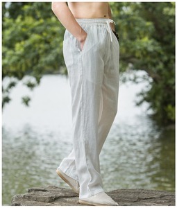Men Plus Size <strong>Drawstring</strong> 100% <strong>Linen</strong> White <strong>Pants</strong> Lightweight Loose Wide Leg Trousers - Product Image 6