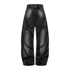 Pantalon en jean noir délavé pour homme, jean surdimensionné avec détails plissés, pantalon tendance streetwear pour le quotidien et les événements de mode - Product Image 3
