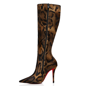 Bottes longues à talons fins pour femmes, taille 46, imprimé léopard, fermeture éclair latérale, bottes mi-mollet, bout pointu, chaussures sexy à talons aiguilles, motif floral - Product Image 2