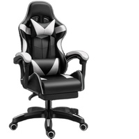 Chaise de jeu ergonomique de haute qualité, moins chère, en cuir véritable blanc et brun foncé, avec base pivotante en acier inoxydable et repose-pieds