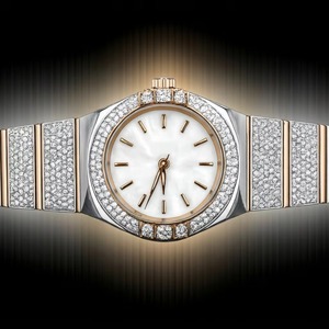 Montre de luxe pour femmes de qualité supérieure, boîtier en acier inoxydable, cadran en or blanc, cristal saphir, bracelet en moissanite, résistance à l'eau 10 m, mécanique - Product Image 1