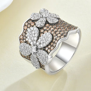 Anello di Design fiore in argento <span class=keywords><strong>Sterling</strong></span> 925 con pietre CZ marroni e bianche per le donne-gioielli ipoallergenici per le dita sensibili - Product Image 2