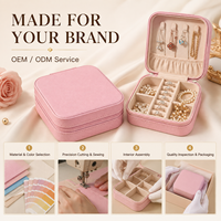 Boîte à bijoux de voyage rectangulaire en cuir PU avec fermeture éclair, organisateur portable, miroir cœur, compartiments pour bagues, personnalisable avec lettre