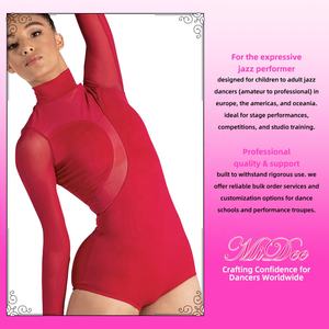 Justaucorps de danse MiDee pour adultes, pour compétitions de ballet, avec col montant, manches longues, dos évidé et empiècements asymétriques - Product Image 6
