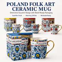 Tasse en céramique souvenir de Pologne, Europe, motif floral d'art populaire, tasse à café personnalisée, cadeau, fabricant, OEM, ODM, vente en gros