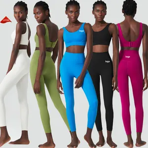 OEM 25% kain Lycra super melar bentuk U Dalam tahan guncangan bra olahraga kontrol perut pinggang tinggi yoga legging wanita gym ketat