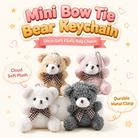 Nouveau mini porte-clés ours en peluche mignon avec nœud papillon à carreaux, breloque de sac pour filles, décoration pour sac à dos et clés de voiture