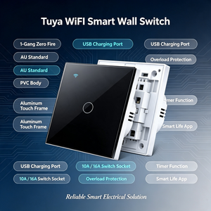 Enchufe <span class=keywords><strong>de</strong></span> Pared Inteligente Tuya WiFi <span class=keywords><strong>de</strong></span> 1 Canal con Pantalla Táctil <span class=keywords><strong>de</strong></span> Aluminio, <span class=keywords><strong>Puerto</strong></span> USB, 10A 16A, Estándar AU US CN, Interruptor <span class=keywords><strong>de</strong></span> Alimentación Negro - Product Image 5