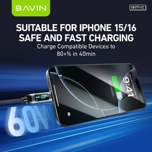BAVIN CB377 CC 60W nylon tipo C teléfono móvil carga rápida transferencia de datos USB C <span class=keywords><strong>cable</strong></span> con LED - Product Image 4
