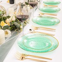 Vente en gros de 60 assiettes en plastique vert, assiettes jetables transparentes et dorées martelées Dessert Platos Dinner Platos pour la Saint-Patrick
