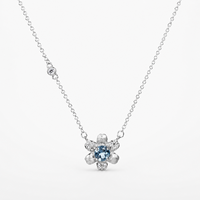 Collar al por Mayor para Mujer, Plata de Ley 925, con Colgante de Flor y Topacio Azul, para Regalo Personalizado, Proveedor de Joyería