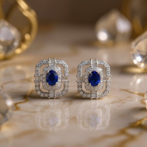 Orecchini E2961 in Oro Bianco con Diamanti e Zaffiro Blu, Taglio Ovale, Diamanti Naturali Certificati GIA, Stile Classico da Donna per Matrimonio - Product Image 2