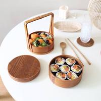 Boîte à lunch en bois de conception circulaire de qualité supérieure Récipient alimentaire écologique avec poignée en bois confortable largement utilisé