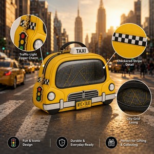 Sac bandoulière personnalisé en forme de taxi jaune avec breloque feux de circulation, tirette de fermeture éclair, sac à badges en PVC transparent style Kawaii - Product Image 2