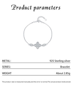 S925 silver Women's Rhodium Plated Chain <b>Bracelet</b> With Diamond Flower Pave Setting Classic Everyday Wear - Product Image 2