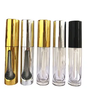 Tabung Lip Gloss bening bulat pelapis logam perak emas kelas atas 3ml kemasan kosmetik LipGloss Liptint wadah tabung tongkat