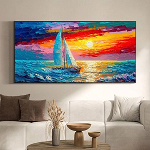 Tableau mural encadré de bateau à voile nautique, art abstrait texturé 3D, <span class=keywords><strong>peinture</strong></span> à l'huile faite à la main, décoration de salon, toile de coucher de soleil, peintures décoratives - Product Image 5