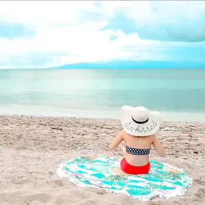 Large size round circle tassels beach towel free deign custom printing NO MOQ travel swimming gift microfiber beach towel