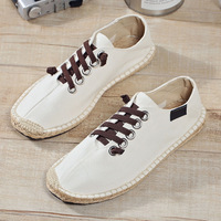 Espadrilles en toile pour hommes, à enfiler, semelle plate en caoutchouc, bout rond, couleur unie, chaussures décontractées pour le printemps, l'été, la randonnée quotidienne et les loisirs
