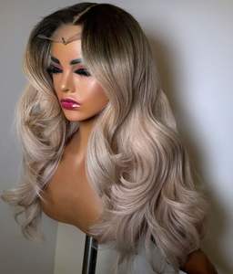 Ash Roots Blonde Ombre Perruques de Cheveux Humains Pleine Dentelle Perruque de Cheveux Vierges Pré Cueillie Délié HD 13x6 Dentelle Frontale Perruque 150% Densité - Product Image 2