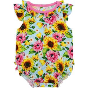 Combinaison personnalisée pour bébé fille, imprimé floral, volants, sans manches, coton, fibre de bambou, 3-24 mois - Product Image 1
