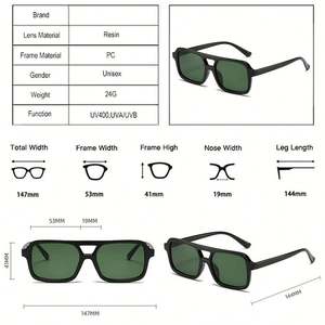 Lunettes de soleil pilote carrées UV400 à double pont avec verres dégradés transparents effet océan, personnalisables avec logo, pour hommes et femmes, collection mode 2025 - Product Image 6