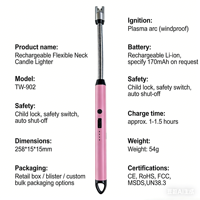 Briquet électrique sans flamme à arc, coupe-vent, flexible, à long cou, rechargeable par USB, pour barbecue, grillades et cuisine