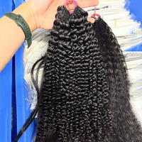 Extensiones de Cabello Humano de Ganchillo con Efecto Pluma 15A, Cabello Rizado Birmano Natural con Micro Nudos Pre-Separados, Extensiones de Cabello Humano Suave de Ganchillo
