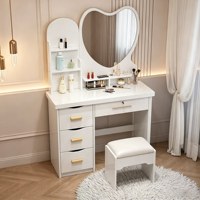 Miroir de Coiffeuse en Bois Moderne Minimaliste en Forme de Cœur avec Plusieurs Tiroirs - Conception sur Pied pour Chambres et Dressings