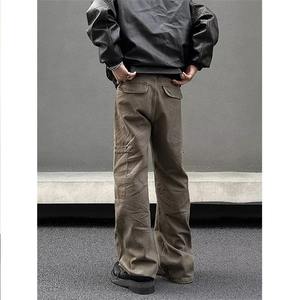 American Retro Melad Brown Multi-Pocket Workwear Low <b>Waist</b> Denim High Street Straight-Leg Slightly Flared Cleanfit <b>Jeans</b> for Men - Product Image 3