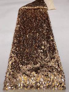 Stretch maille mangue tranche paillettes broderie dentelle tissu robe de soirée à la mode avec sangle sac à chaussures chapeau Patchwork robe à paillettes - Product Image 5